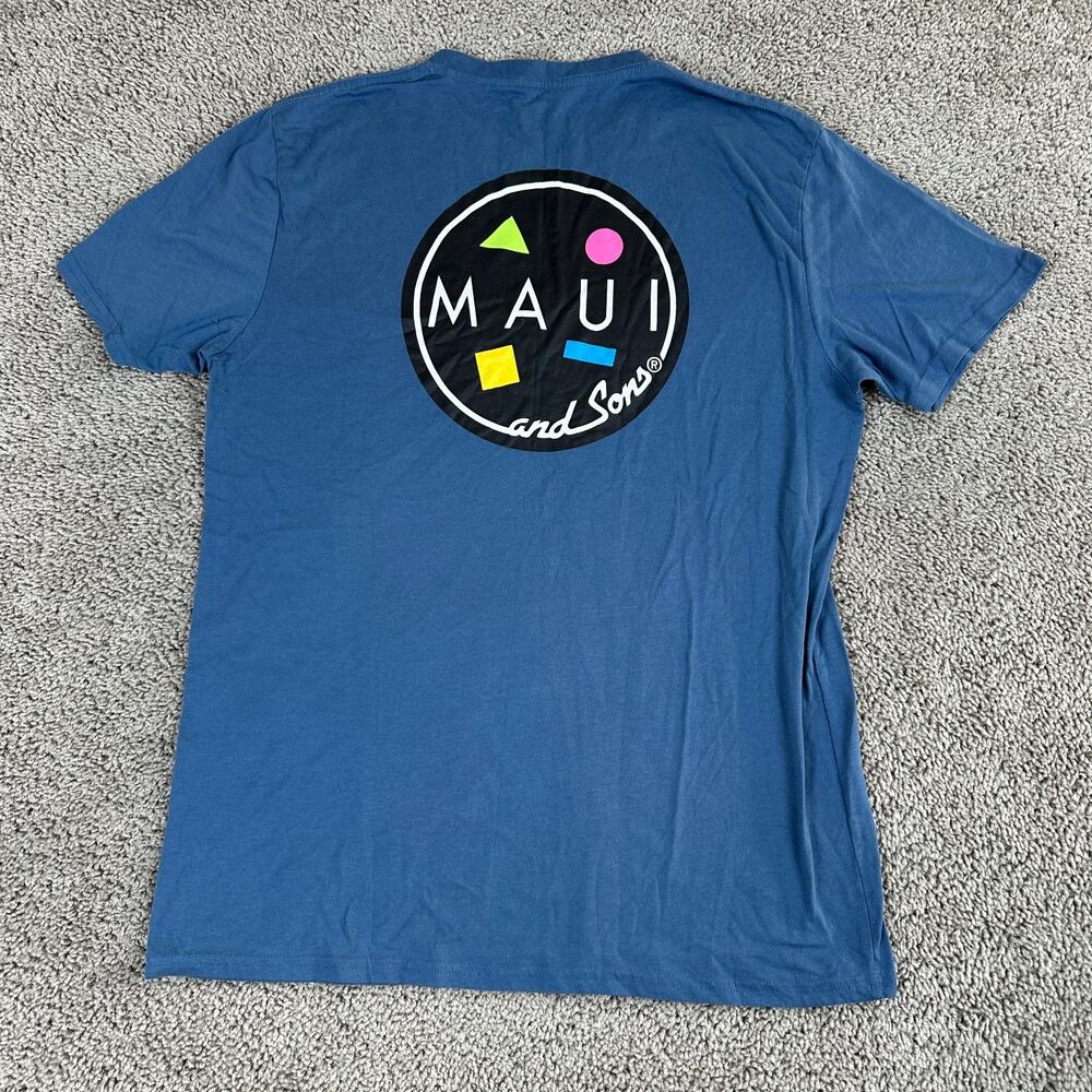 Maui & Sons Shirt Mens Large Blue Pink Short Sleeve Cotton Blend Casual